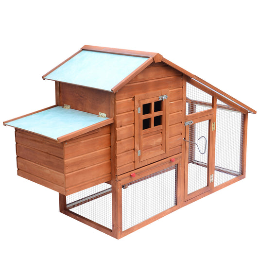 Wooden Chicken Coop with House, Brooding Nest and Open Area, for 2-4 Hens, 190x66x116cm, Orange