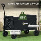 120L Folding Garden Trolley with Opening Panel, in Steel and Polyester, 90x48x62 cm, Black