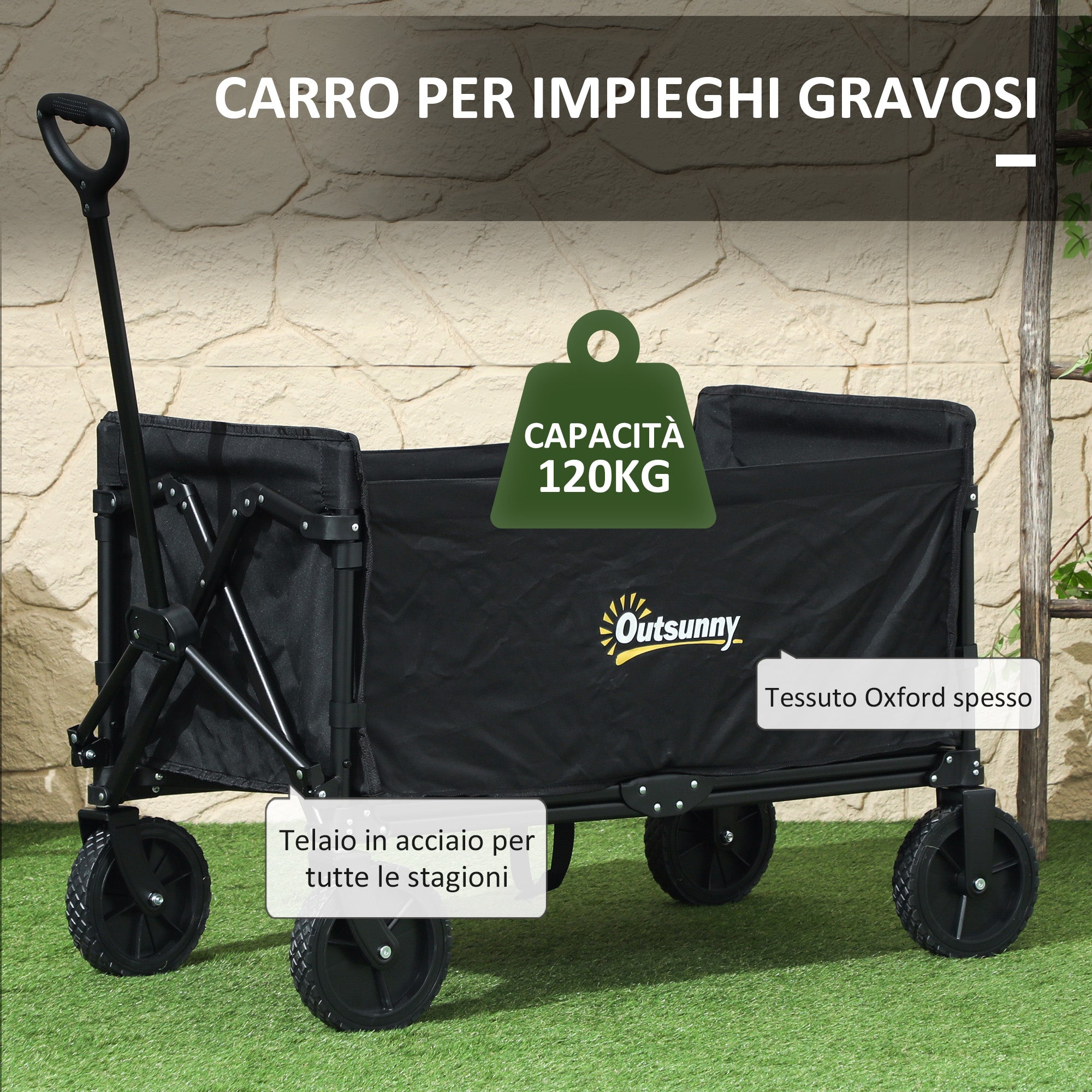 120L Folding Garden Trolley with Opening Panel, in Steel and Polyester, 90x48x62 cm, Black