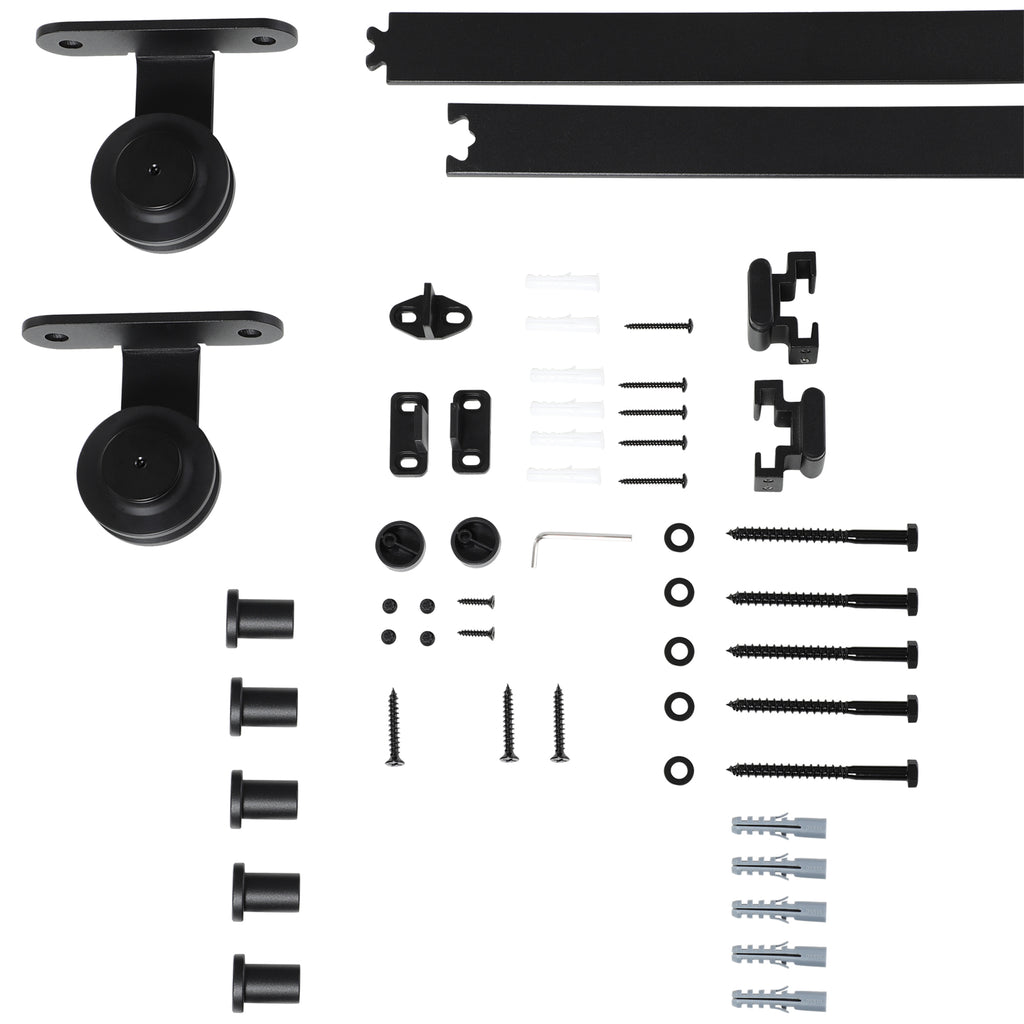 Steel Sliding Door Kit with Tracks, Stoppers and Guides, 200x40x0.6 cm, Black