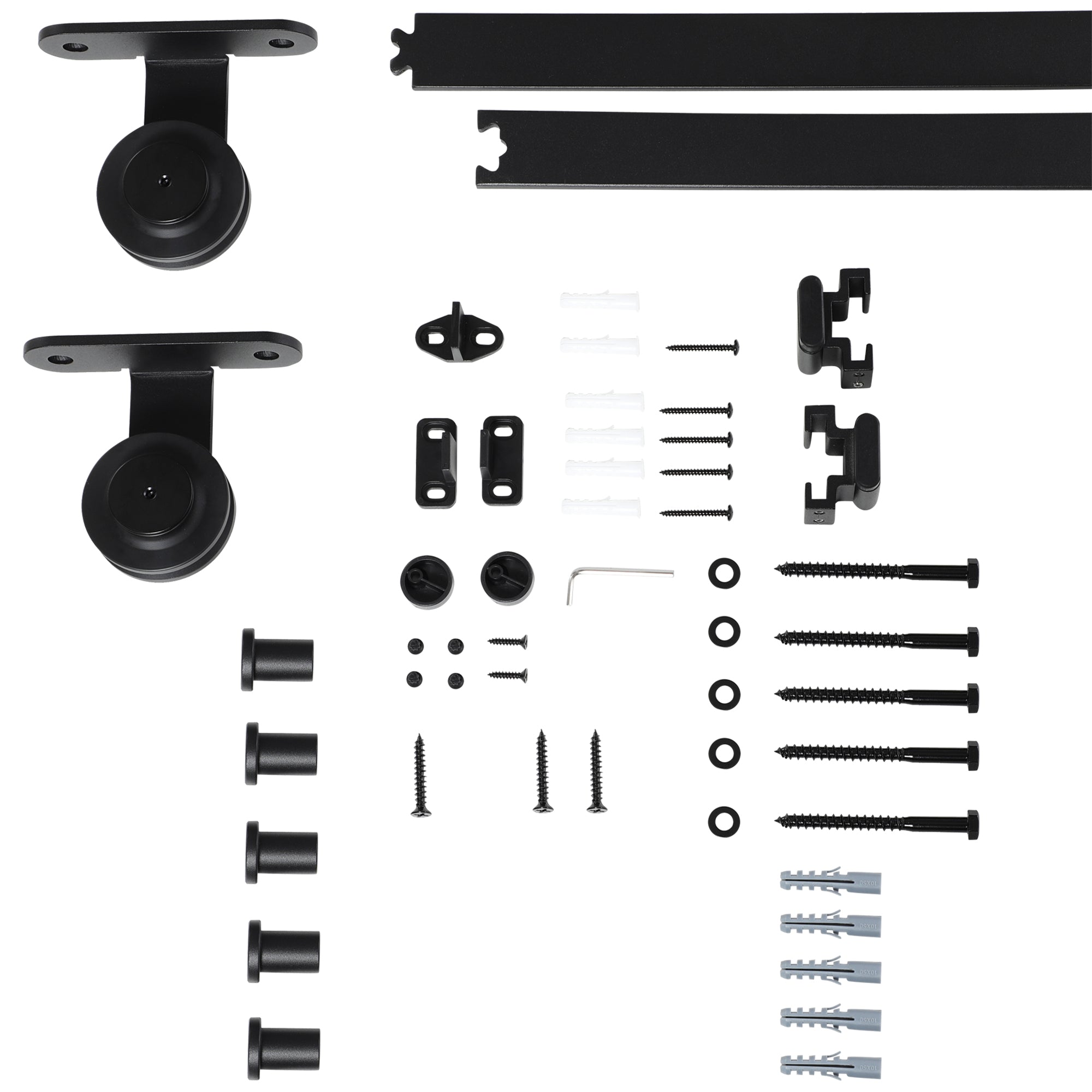 Steel Sliding Door Kit with Tracks, Stoppers and Guides, 200x40x0.6 cm, Black