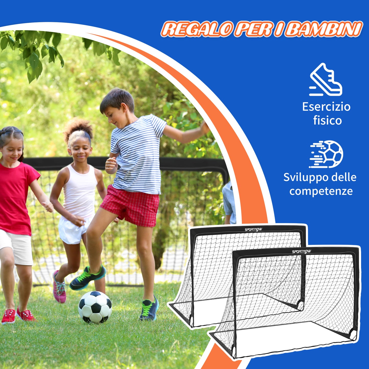 SPORTNOW Set of 2 Football Goals for Children from 6 Years with LED Lights, Foldable with Transport Bag