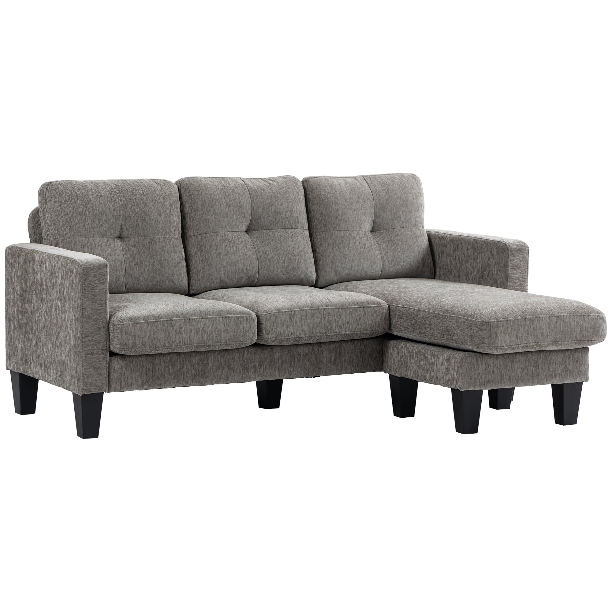 3-Seater Corner Sofa with Seat and Back Cushion, in Chenille Effect Fabric, 186x130x84 cm, Taupe