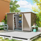 Outsunny Steel Garden Shed with 2 Vents and 2 Sliding Doors, 280x130x172 cm, Brown Wood
