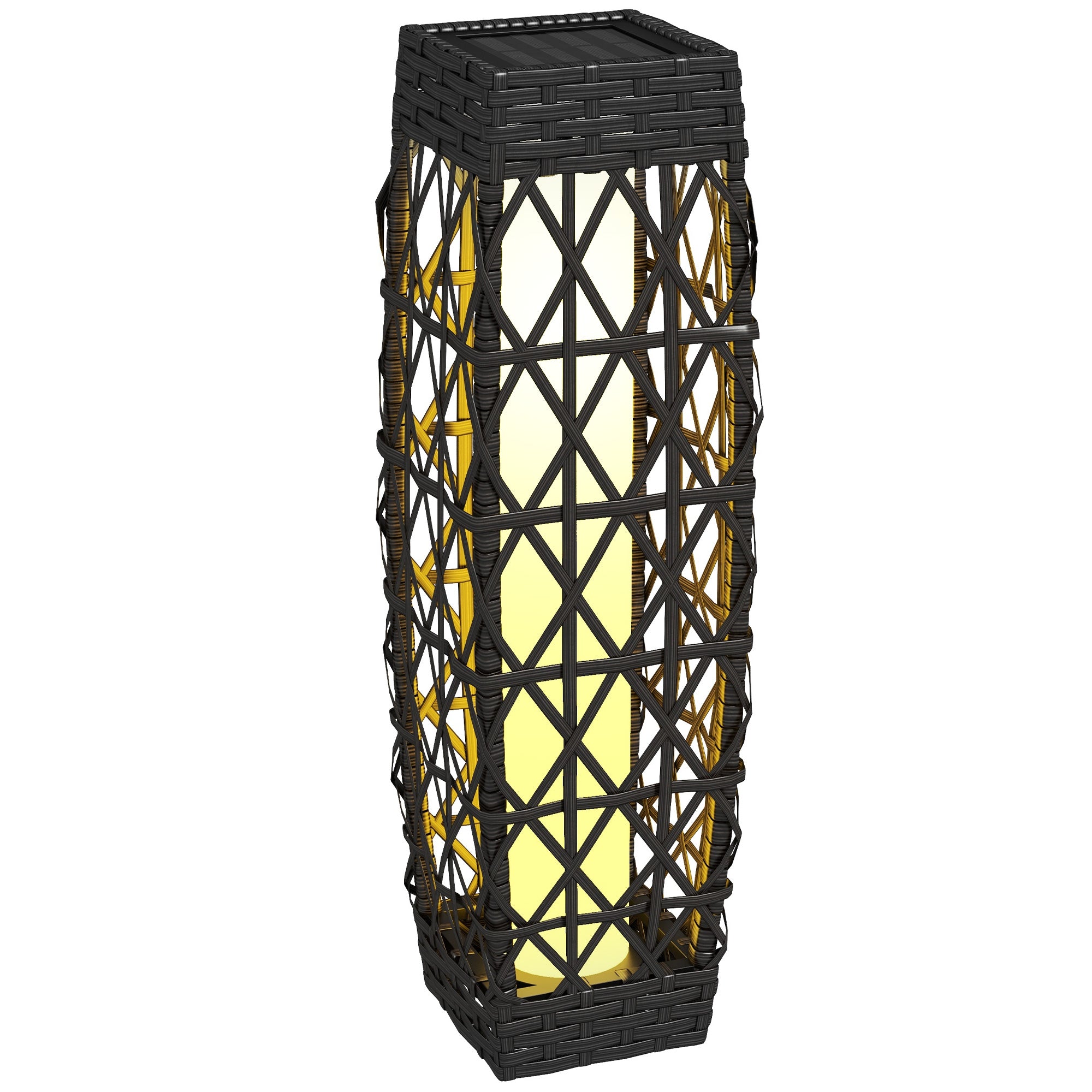 Solar Garden Lamp with LED Lighting, in Steel and PE Rattan, 20x20x68 cm, Gray