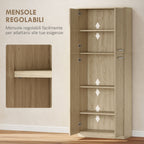 Minimal Storage Unit with 2 Cabinets and Adjustable Shelves, Oak-Colored Wood, 59x31x155 cm