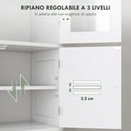 Bathroom Cabinet Column with 3 Cabinets and Glass Doors and Shutters, 60x30x170.5cm, White