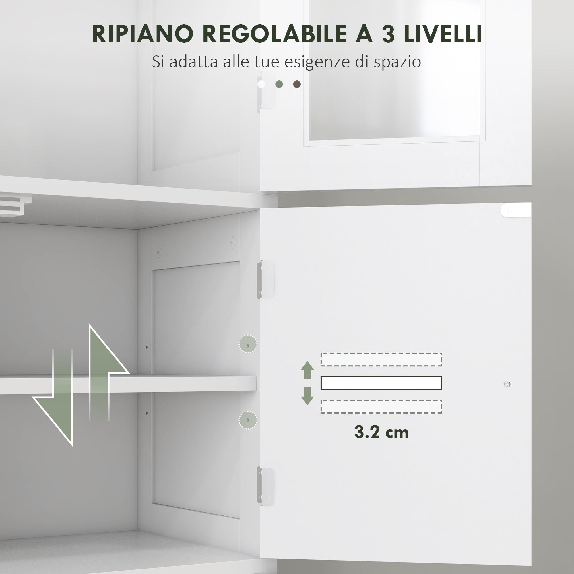 Bathroom Cabinet Column with 3 Cabinets and Glass Doors and Shutters, 60x30x170.5cm, White