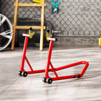 Motorcycle Stand with 544kg Capacity, Adjustable U- and L-Forks, Non-Slip Wheels and Pads, Red