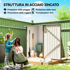 Outsunny Galvanized Steel Garden Shed with Door, 100x104x160 cm, Brown and White