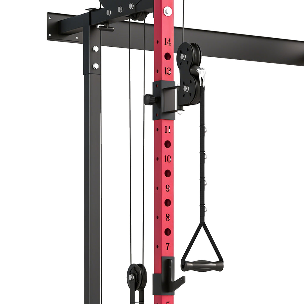 SPORTNOW Folding Power Cage, Rack with Pull-Up Bar and Cable Pulley System, Red