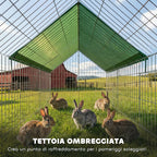 PawHut Outdoor and Indoor Rabbit and Chicken Cage with Sunshade and Metal Grille, for Small Animals, Ducks, Chickens, 180x75x75 cm, Green