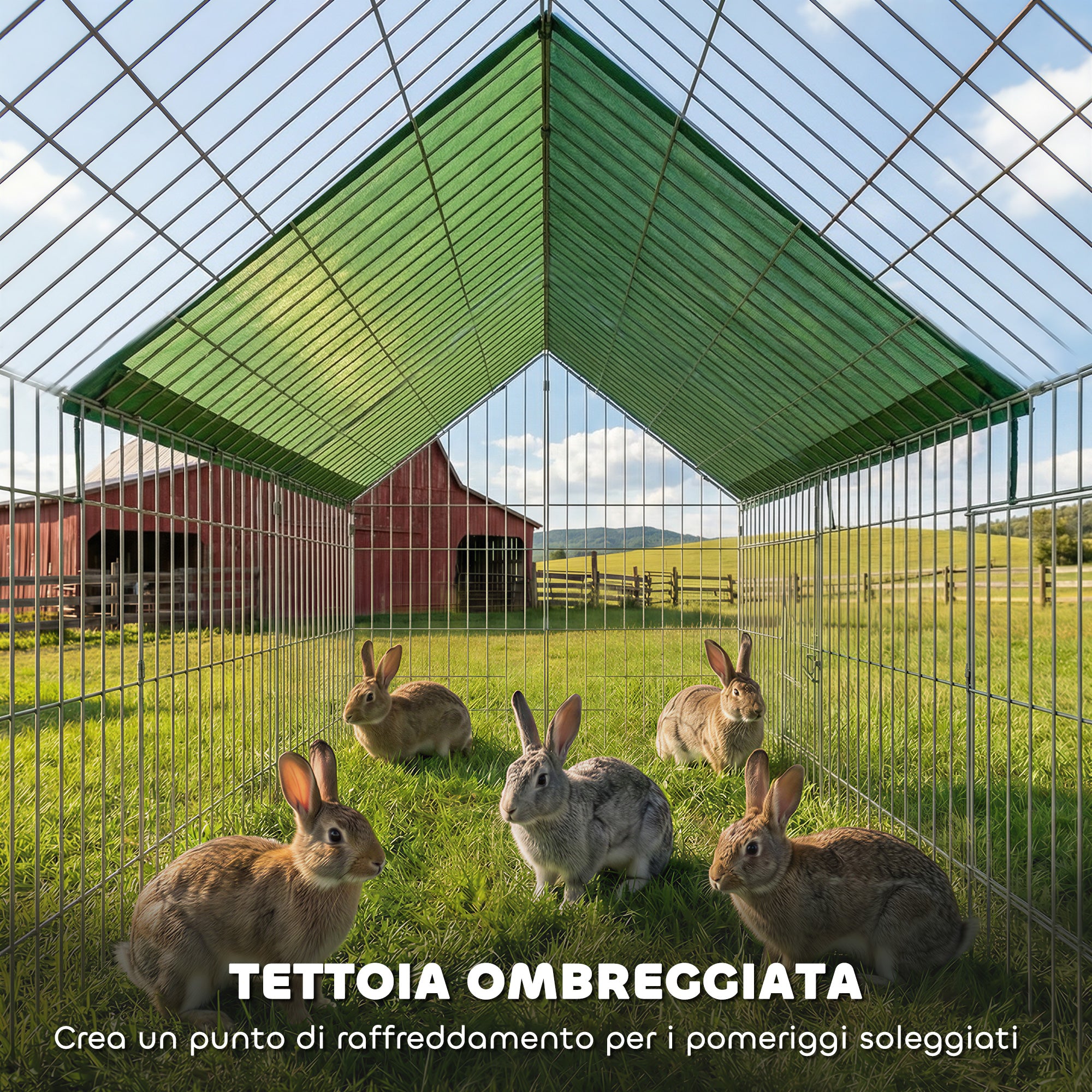 PawHut Outdoor and Indoor Rabbit and Chicken Cage with Sunshade and Metal Grille, for Small Animals, Ducks, Chickens, 180x75x75 cm, Green