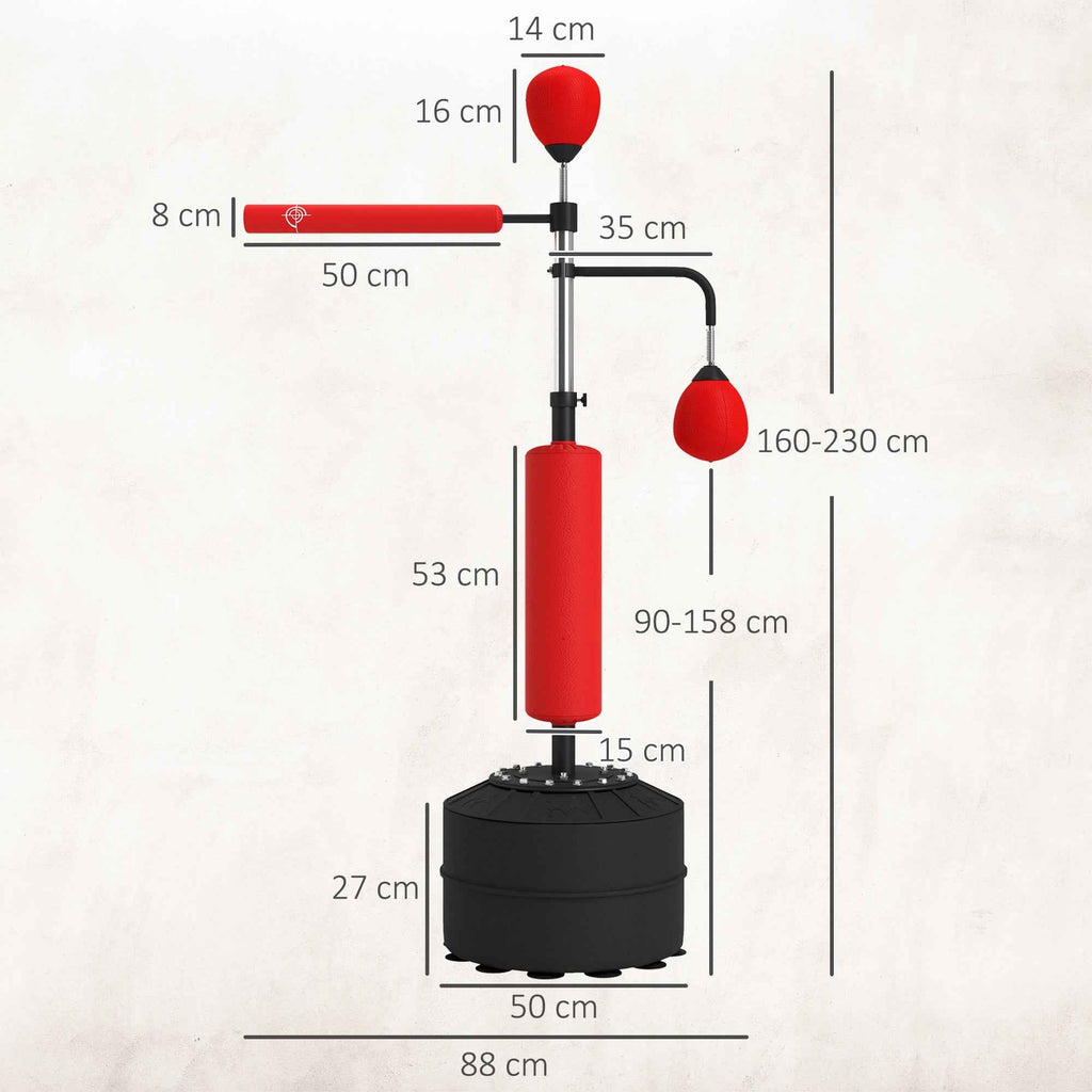 HOMCOM 4-in-1 Freestanding Punching Bag with 2 Speedballs, Rotating Bar and Punching Bag, Adjustable Height from 160-230cm, Red