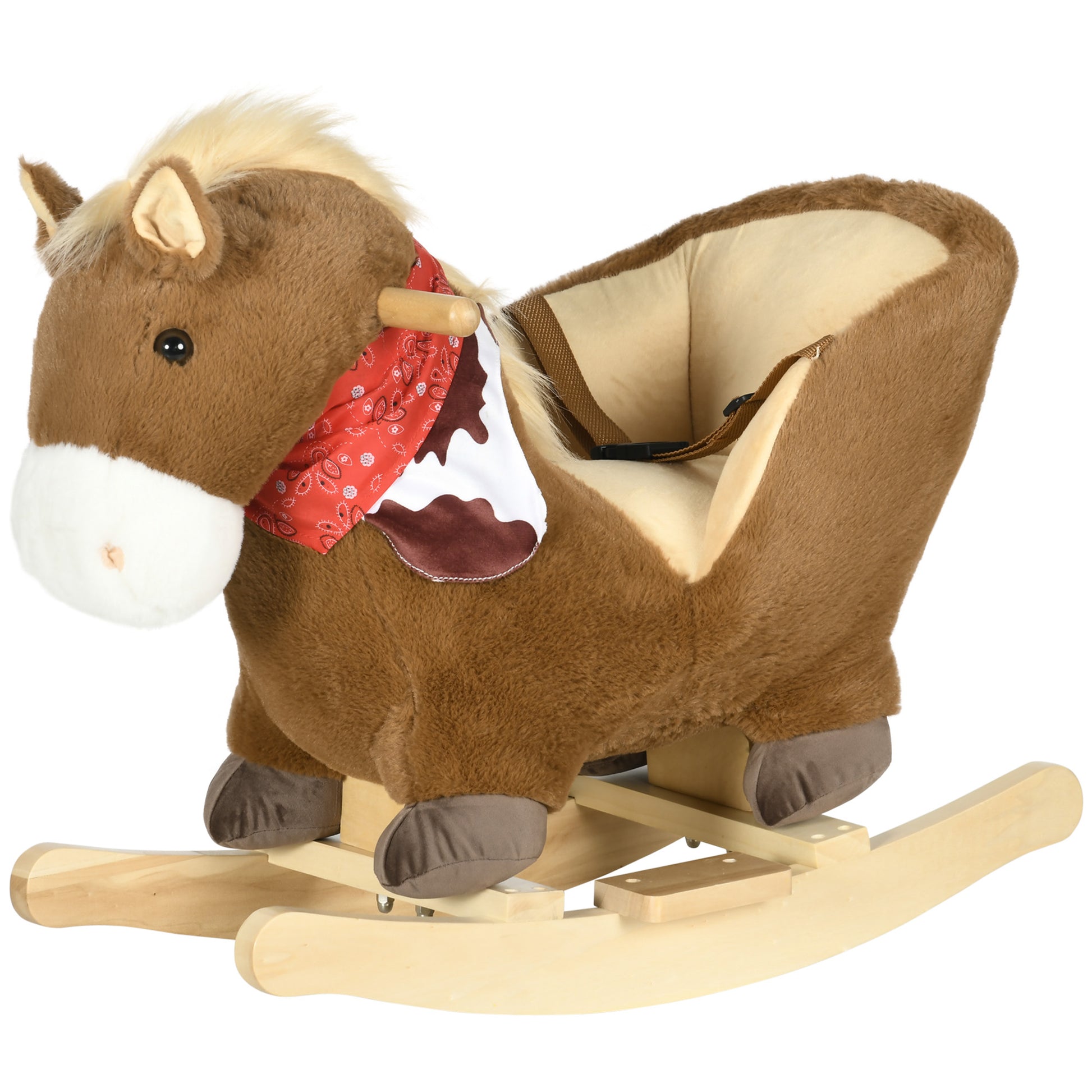 Rocking Horse for Children 18-36 Months with Realistic Sounds, 60x33x50 cm, Brown and Beige Colour - Borgè