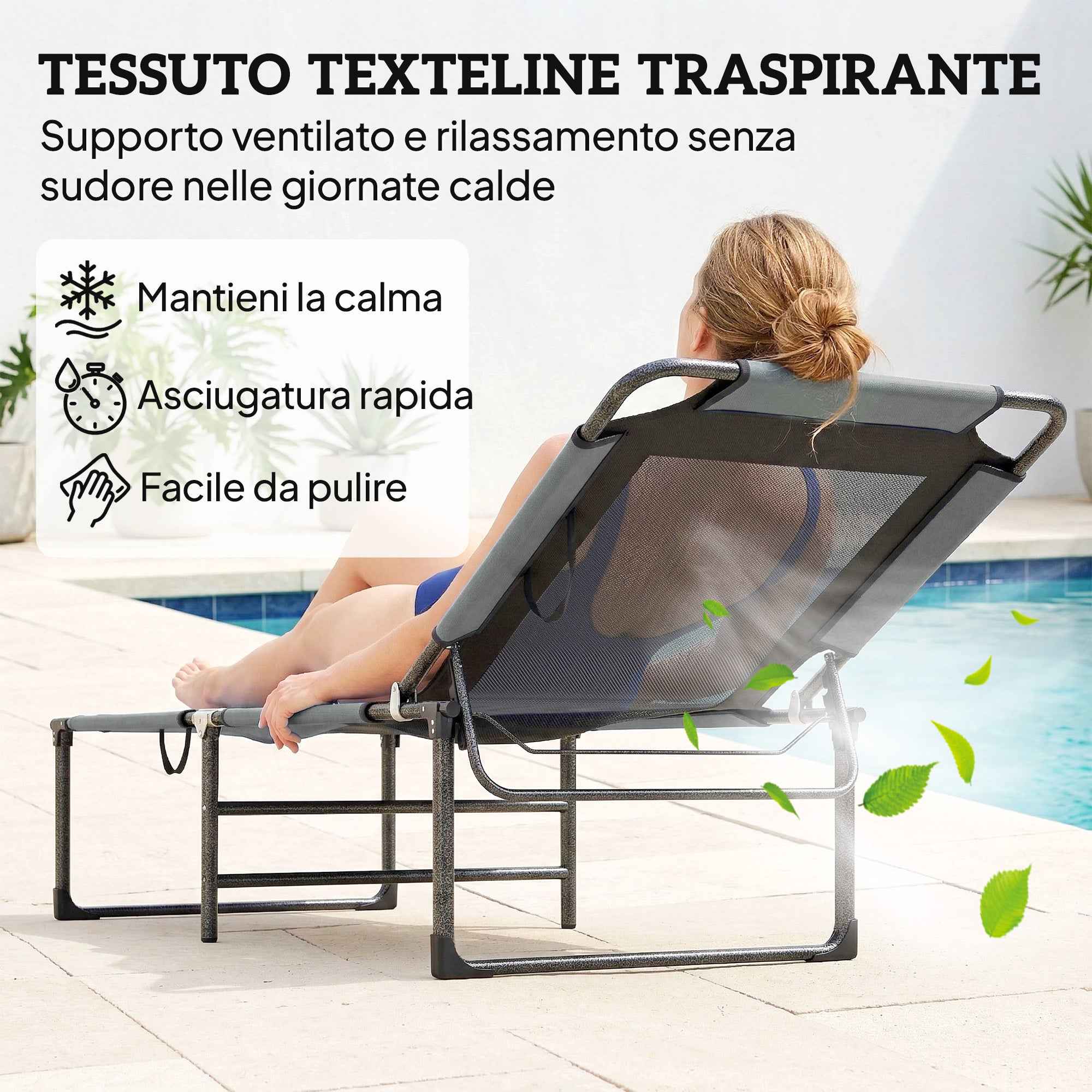 Outsunny 4-Position Reclining Outdoor Lounger, Folding Chair with Handle, Grey.