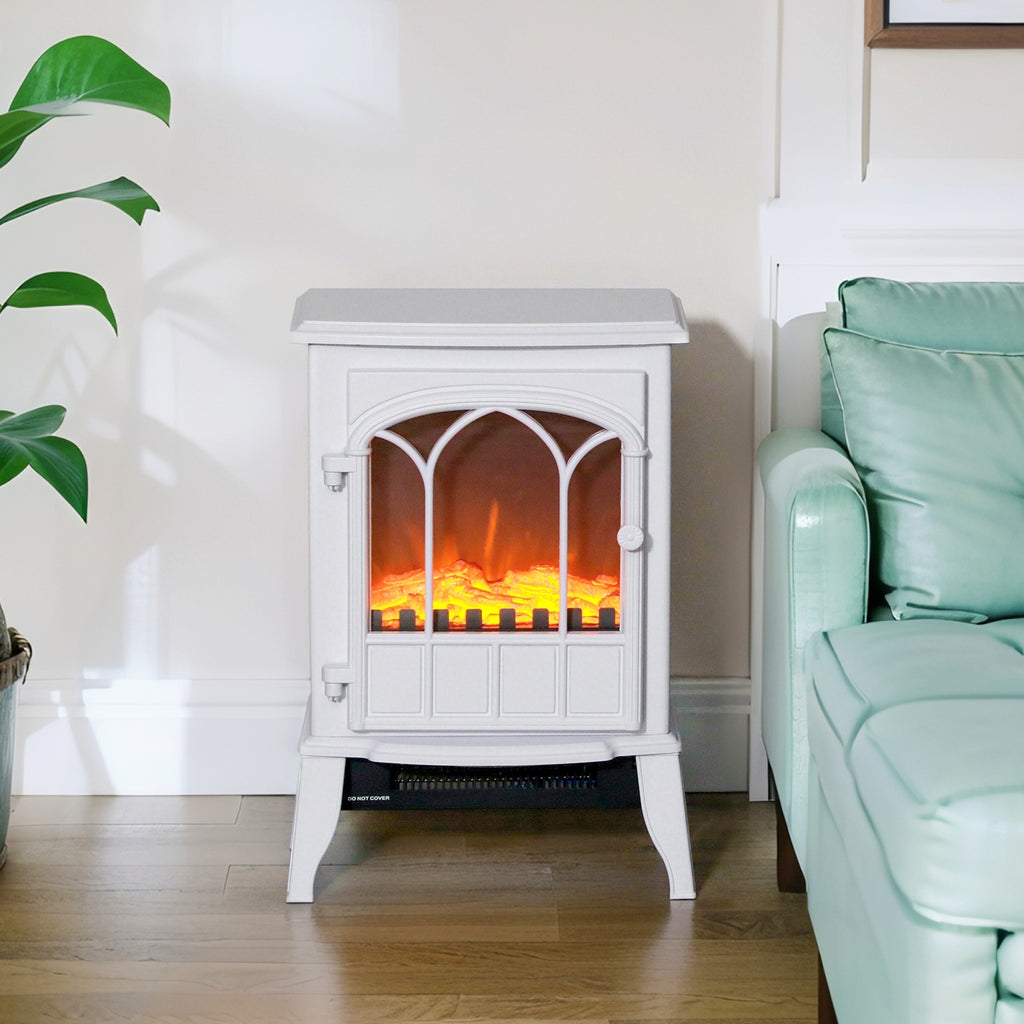 Electric Floor Fireplace, 1000W/2000W Power, Adjustable Flame Effect, 39x23x56.5cm, White