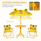Outsunny 4-Piece Kids Outdoor Set with 2 Chairs, Umbrella, and Round Table, Steel and Yellow Oxford Fabric