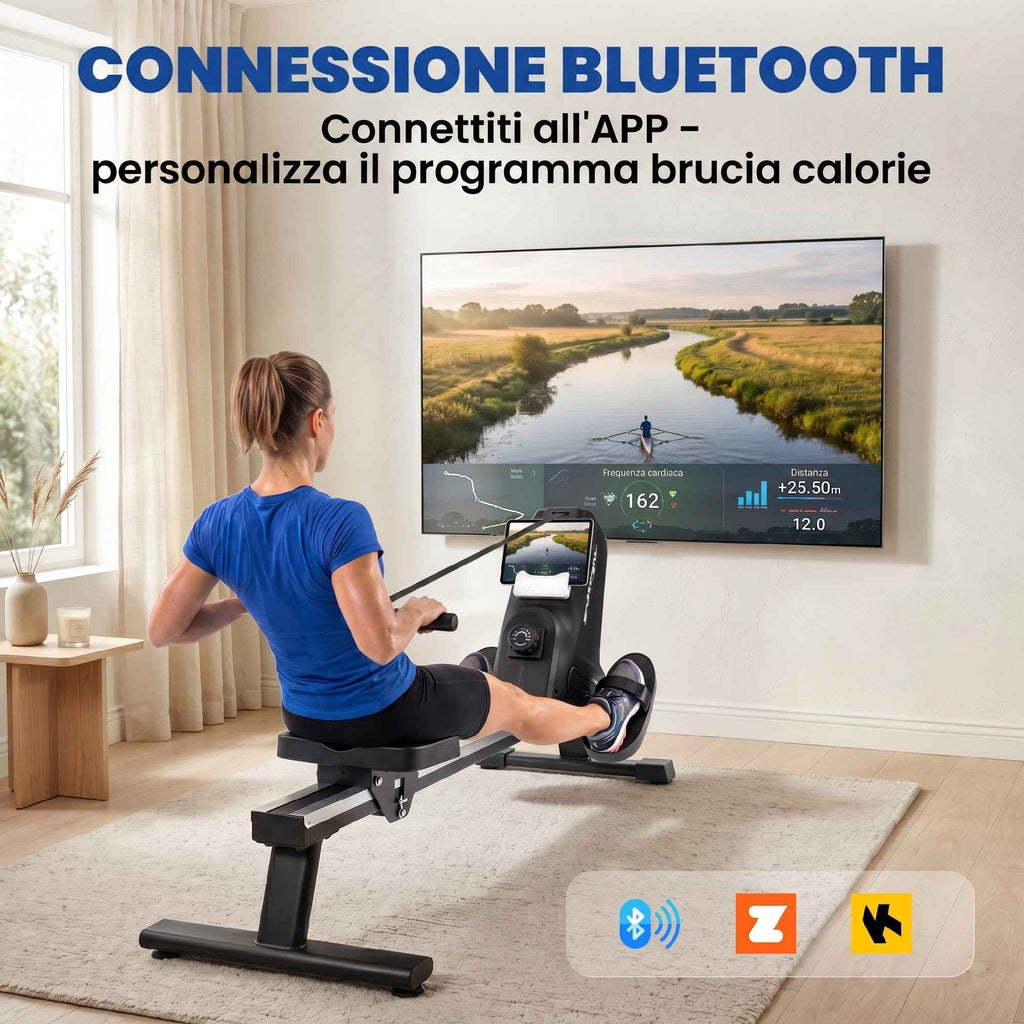 SPORTNOW Rowing Machine, 16 Levels Magnetic Resistance, Aluminum Track, Bluetooth, APP Compatible.