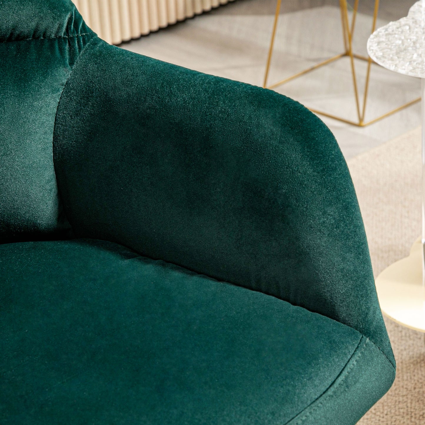 Velvet and Padded Lounge Armchair with Steel Legs and Extended Armrests, Green - Borgè