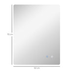 Bathroom Mirror with Adjustable LED Lights, Touch Switches and Anti-Fog Function, 70x50 cm