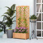 Planter with Trellis for Climbing and Wide Bottom, in Fir Wood, 76x36x170 cm, Brown