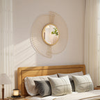 HOMCOM Round Wall Mirror with Metal Stripes and Pleated Design, 60x60 cm, Gold