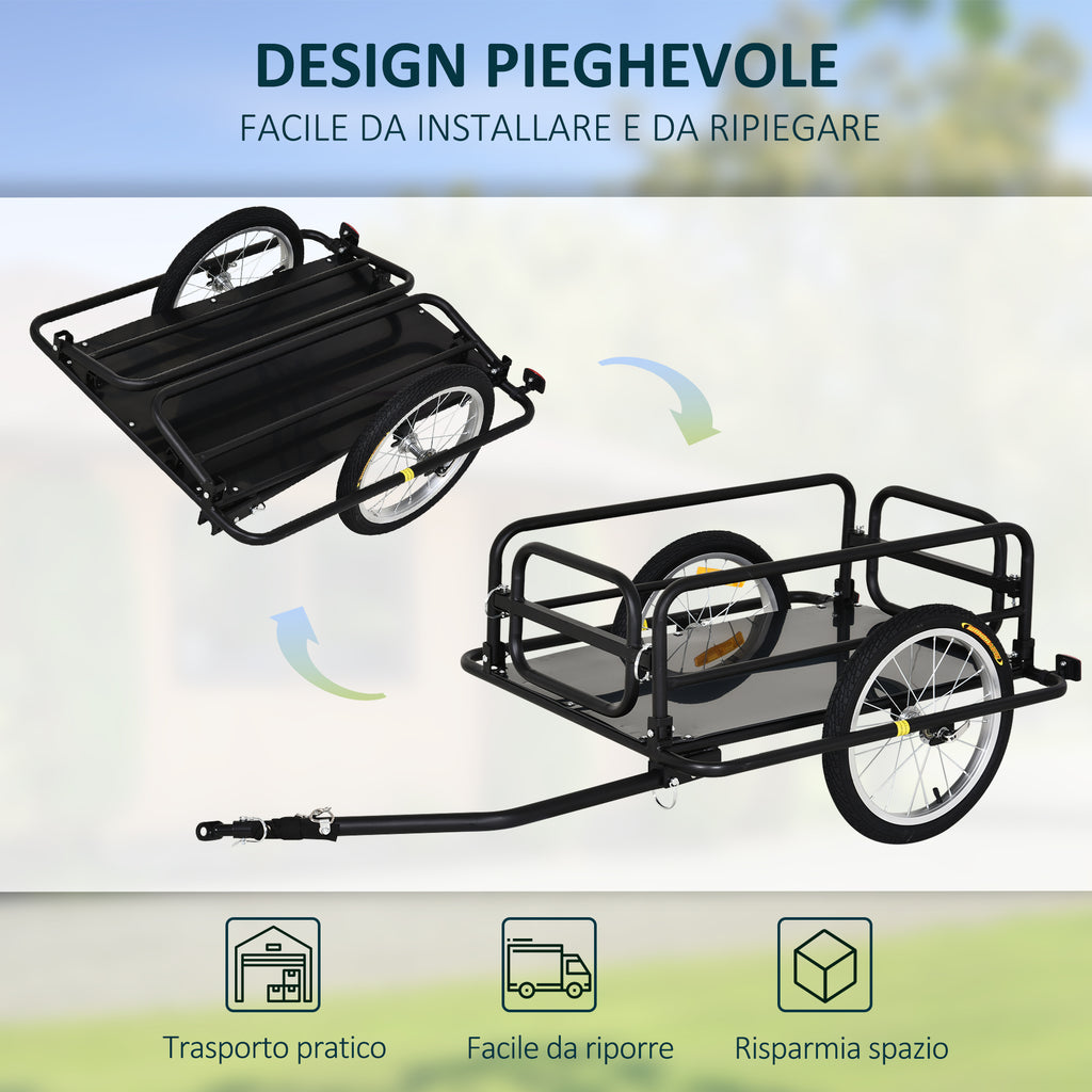 Bike Trailer with Folding Walls, Hook and 4 Reflectors, Steel and PE, 139x71.5x49 cm, Black