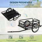 Bike Trailer with Folding Walls, Hook and 4 Reflectors, Steel and PE, 139x71.5x49 cm, Black