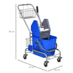 Professional Cleaning Trolley with 26L Bucket for Mop, Wringer and Mesh Baskets, Blue