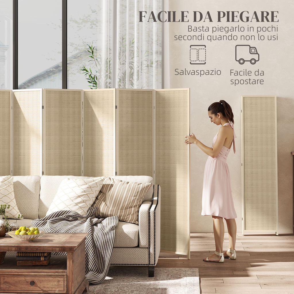 HOMCOM 6-Panel Folding Indoor Room Divider in Wood and Bamboo, Height 180cm, Natural Color