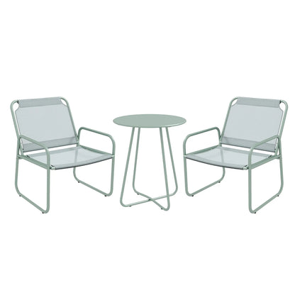 Garden Set with Round Table and 2 Chairs in Steel and Breathable Mesh Fabric, Green