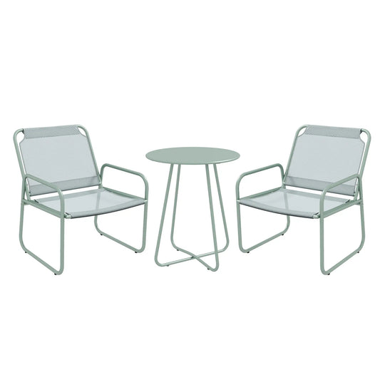 Garden Set with Round Table and 2 Chairs in Steel and Breathable Mesh Fabric, Green