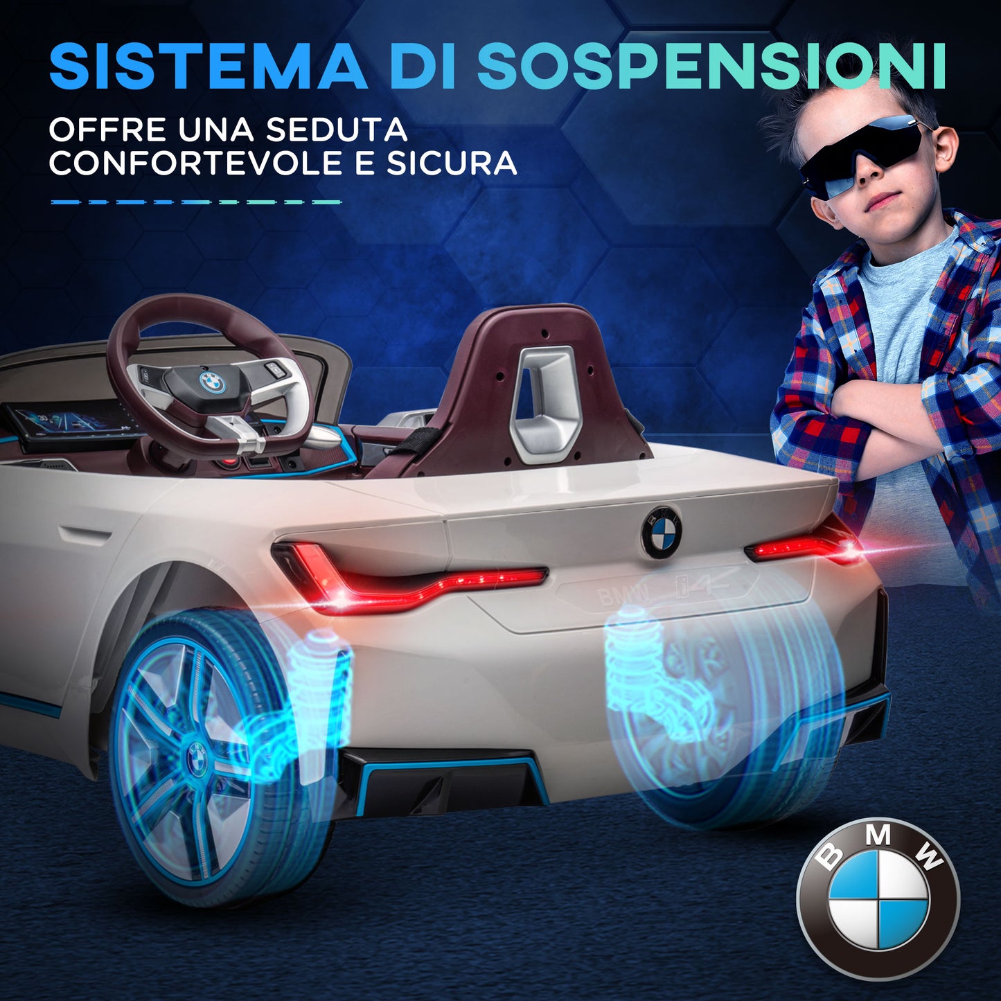 BMW - Electric Car for Children 3-6 Years with BMW License with Remote Control, and Headlights, 115x67x45 cm, White - Borgè