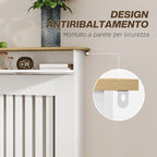 Anti-tipping slatted radiator cover with storage drawer, in wood, 112x19x97 cm, White