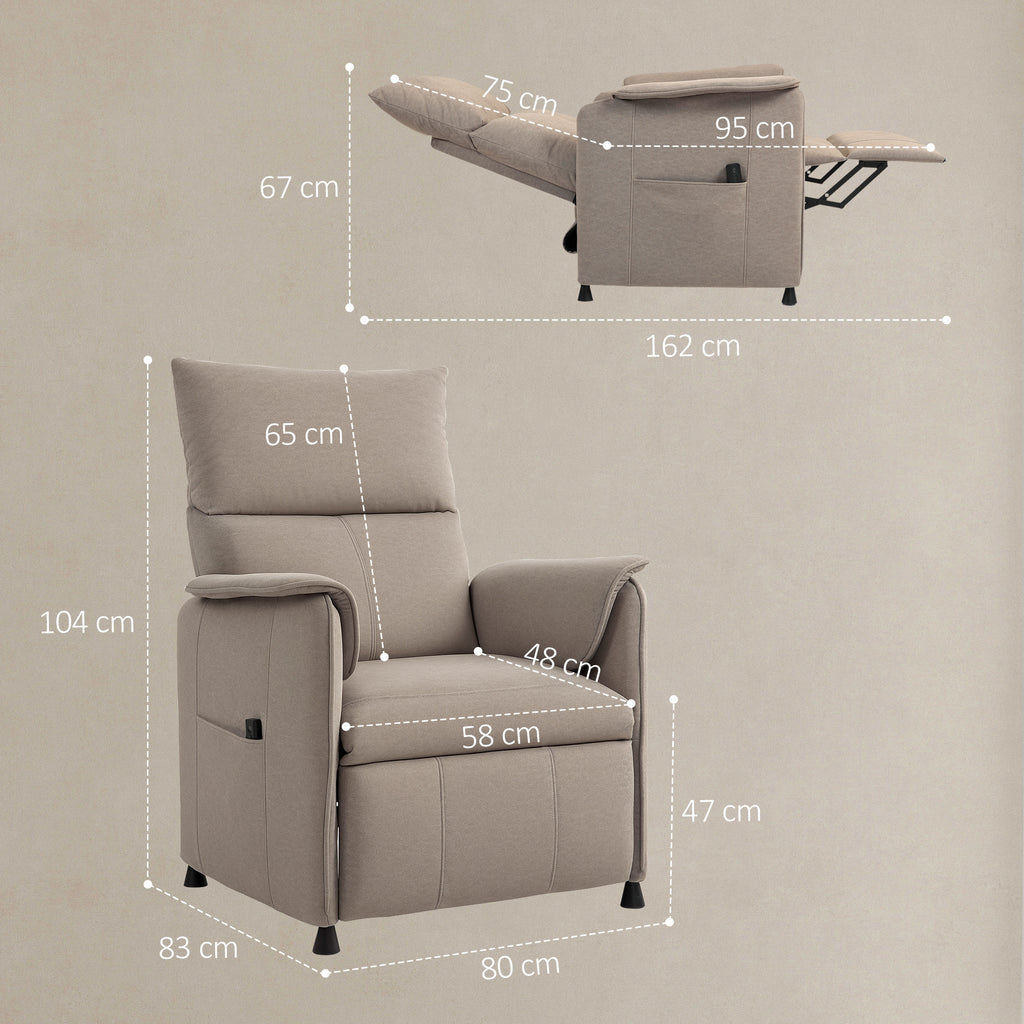 Electric Recliner Chair with Remote Control and Footrest, in Velvet Effect Fabric, 80x83x104 cm, Brown