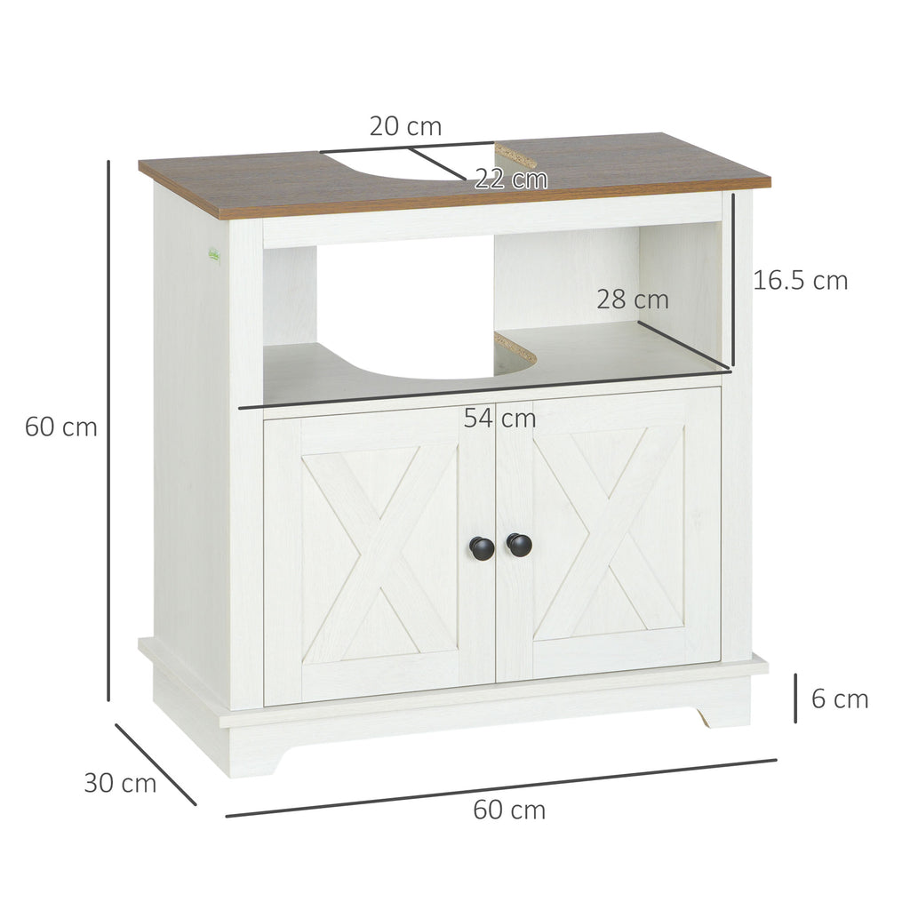 kleankin Bathroom Cabinet Under Sink with 2-Door Cabinet and Open Shelf, Chipboard, 60x30x60 cm - Borgè
