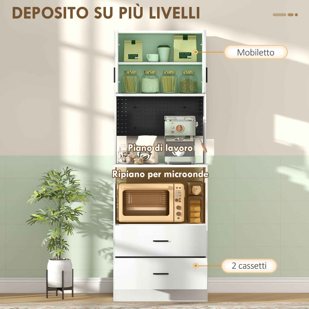 HOMCOM Microwave Cabinet with Adjustable Shelf, 2 Drawers, White