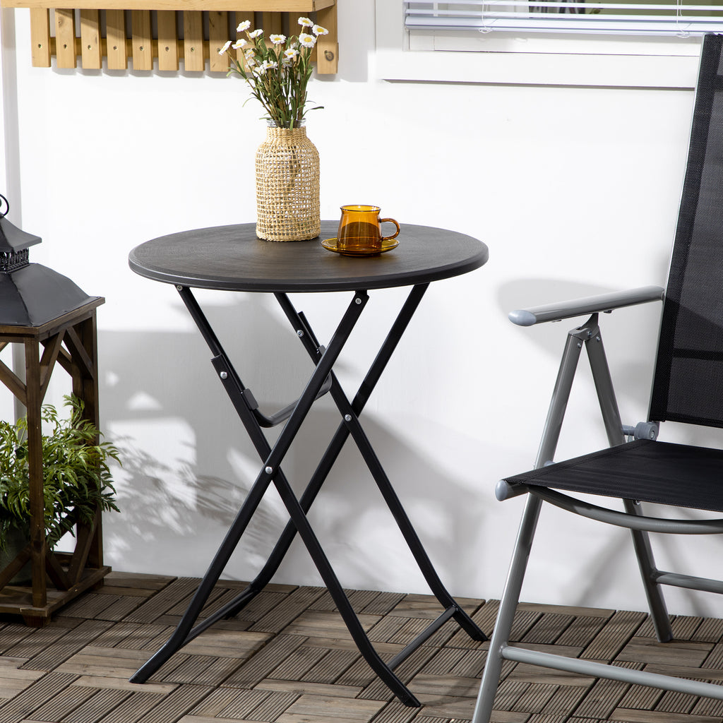 Outsunny Round Folding Garden Table in Steel and HDPE, Ø60x73 cm, Dark Grey