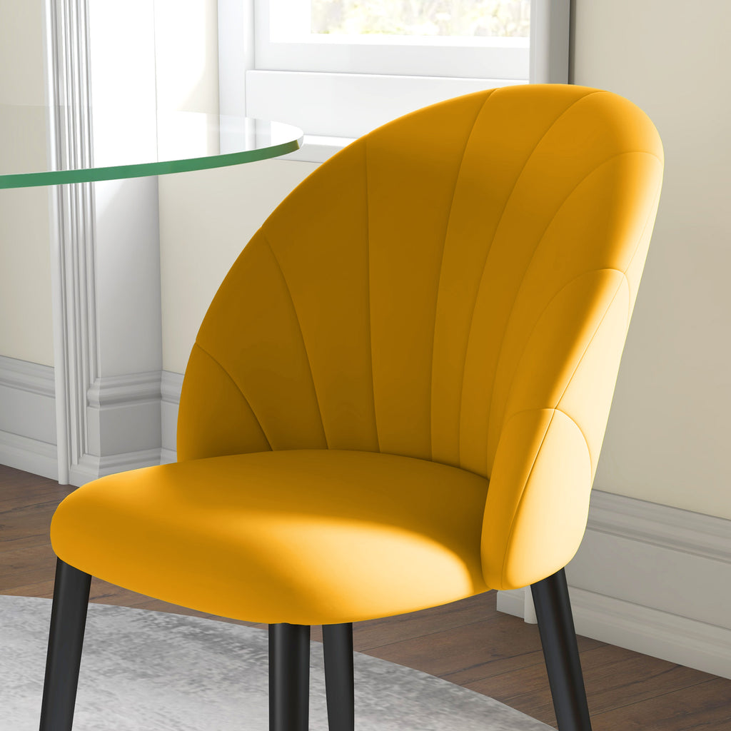 Set of 2 Nordic Design Dining Chairs in Metal and Velvet Effect Fabric Yellow and Black, 52x54x79 cm