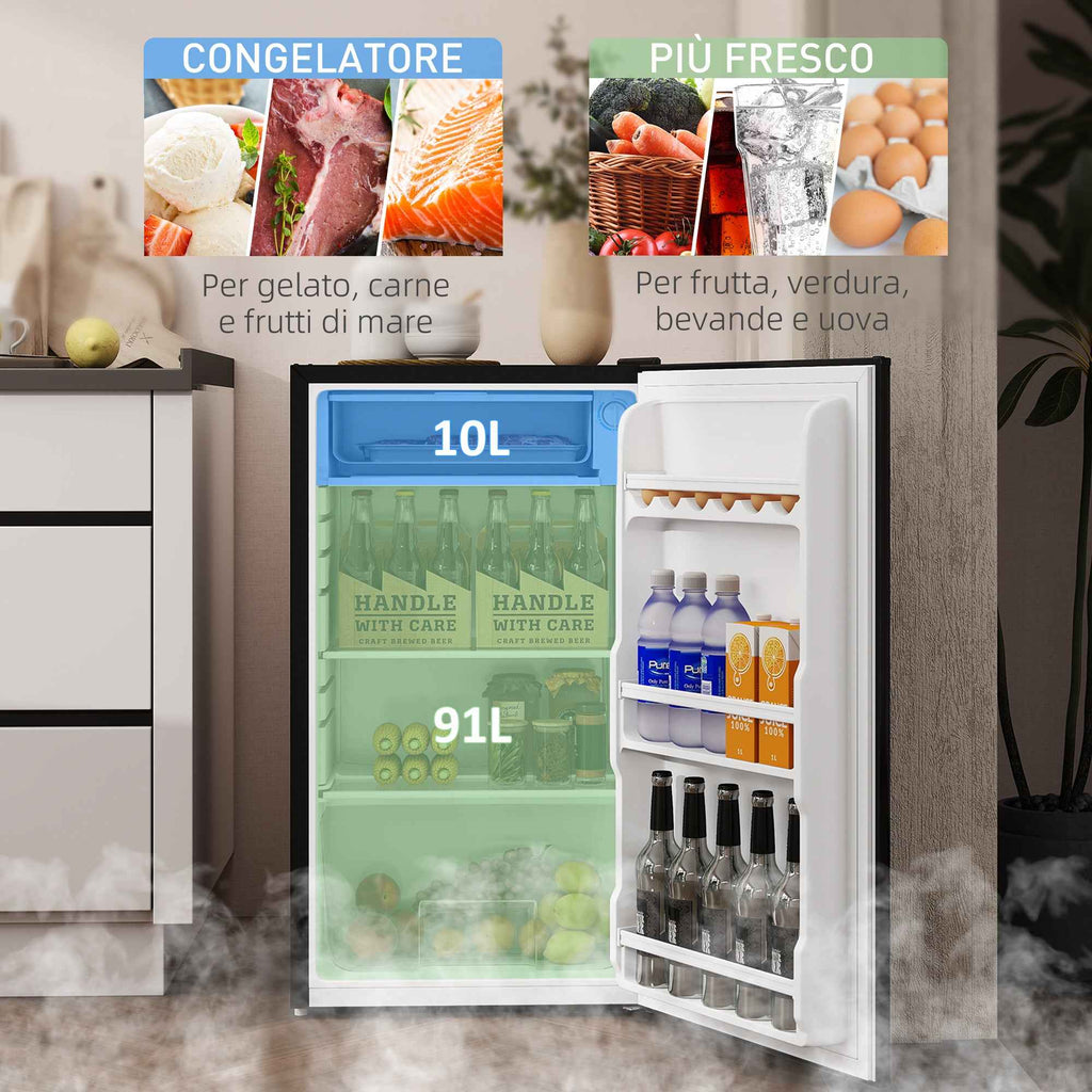 HOMCOM 91L Reversible Single-Door Small Refrigerator with Freezer and Adjustable Temperature, Black