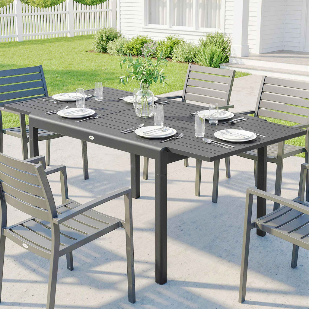 Outsunny Extendable Garden Table for 6-8 People with Slatted Top, Aluminum, 110-170x90x75 cm, Dark Gray