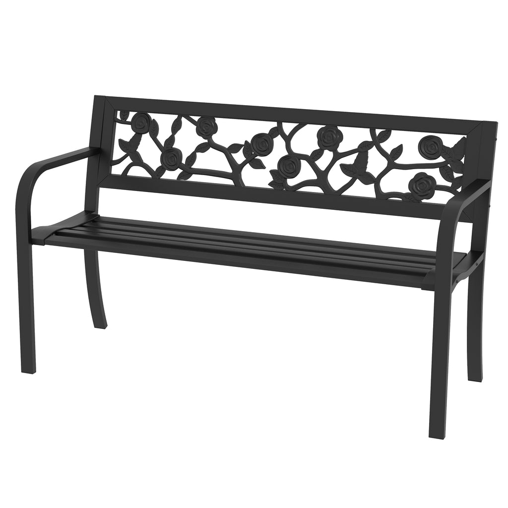 Outsunny Garden bench 2 seats in steel with decorated back and armrests, 127x50x75cm, black - Borgè