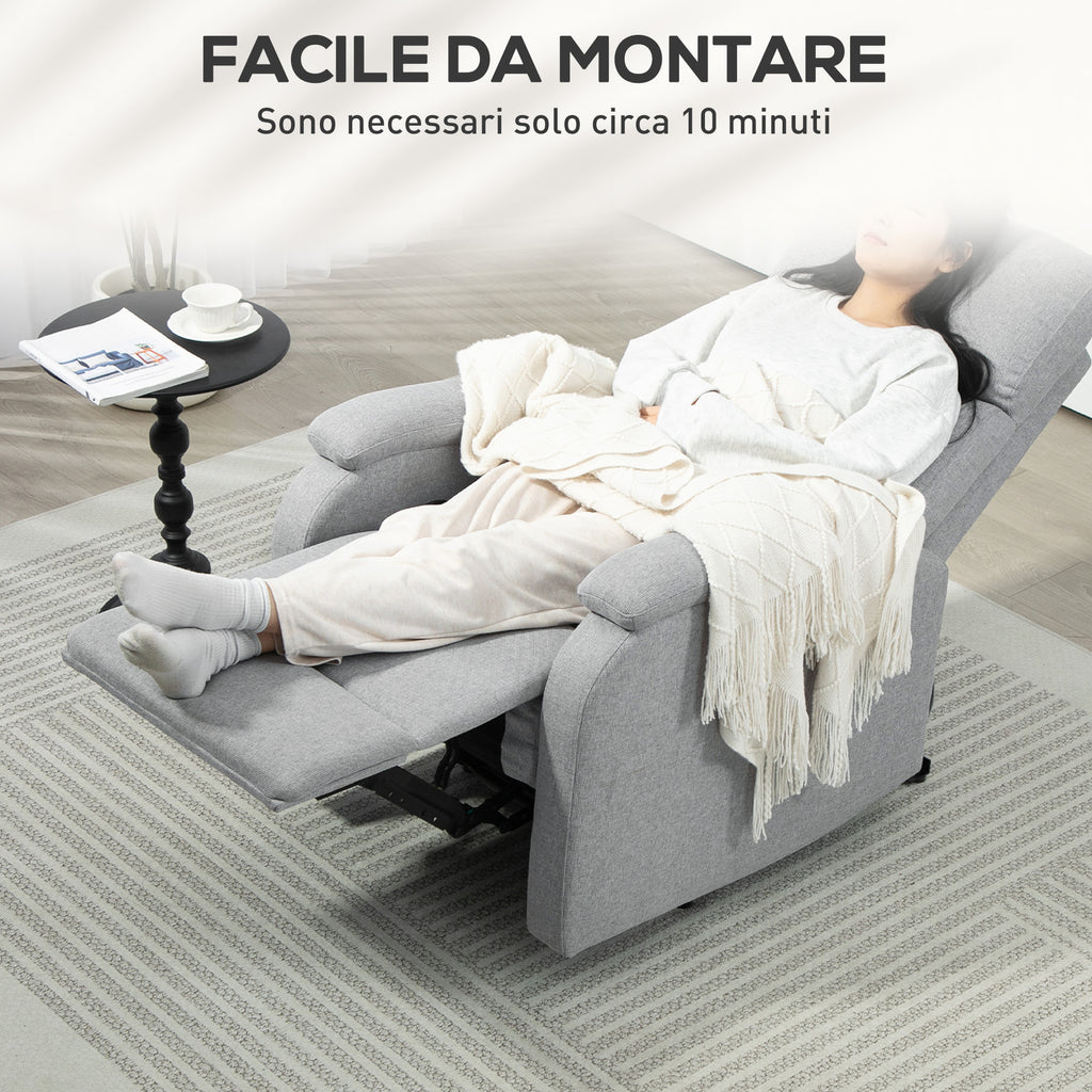 Manually Reclining Armchair at 60° Extra Padded in Fabric with Footrest, Gray