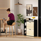 HOMCOM Slim Shoe Rack with 2 Tilting Drawers and 3 Open Compartments, Capacity 15 Shoes, 83x24x90.5 cm, Black