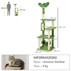 Cat Tree for cats with hammock, ball and Scratch Pole, 49x49x142cm, green - Borgè