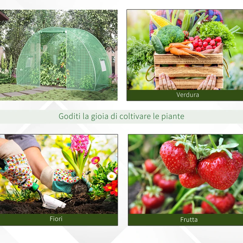 Tunnel Greenhouse with Roll-Up Door and Windows, PE Cover and Steel Structure, 1.5x3x2m, Green - Borge' Group Limited
