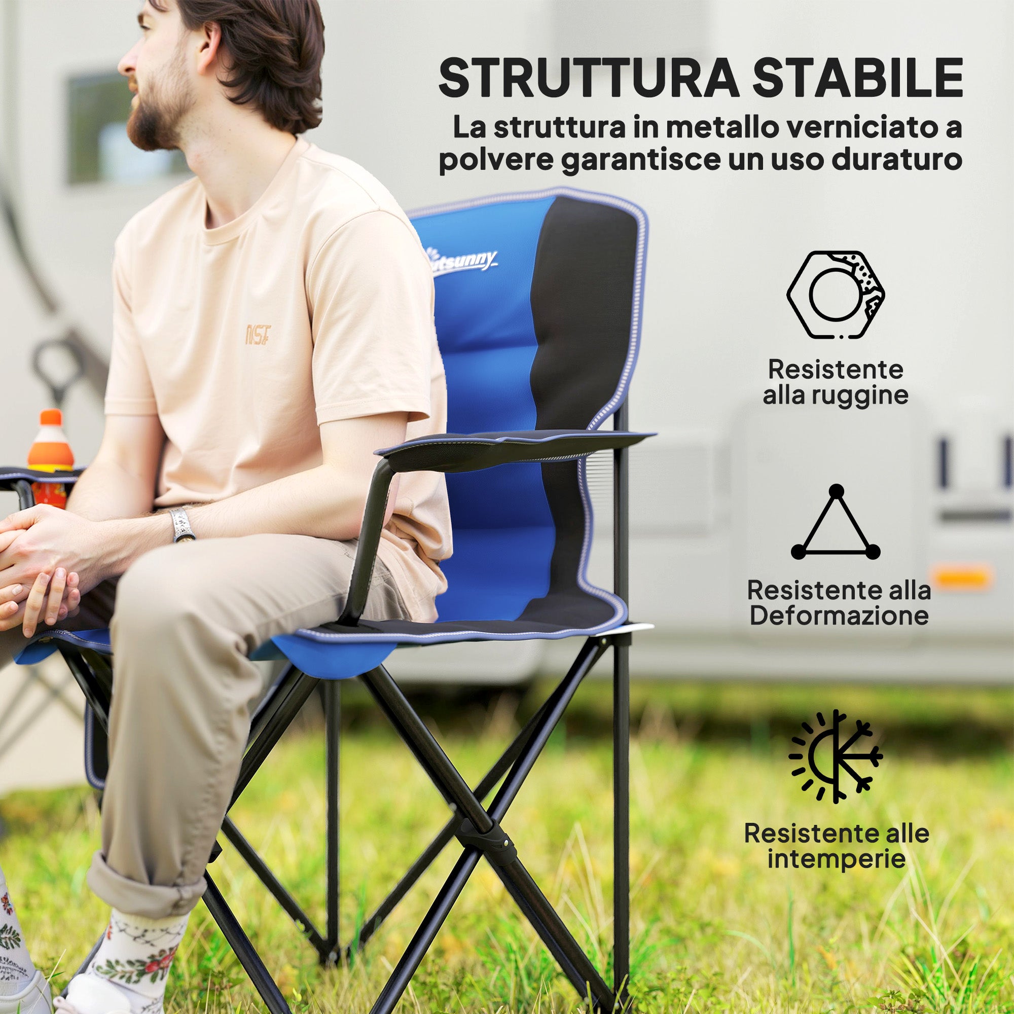 Folding Camping Chair with Pocket and Cup Holder with Carrying Bag, Blue