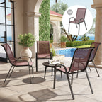 Outsunny Set of 4 Stackable Garden Chairs with Curved Armrests, Steel and Breathable Fabric, 54x71x93 cm, Brown