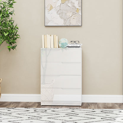 Modern and Minimal 4 Drawer Chest of Drawers in Wood, 60x40x85 cm, Glossy White